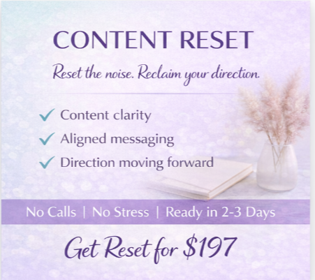 AI content reset service with done-for-you AI visuals for women business owners. AI-generated visuals created as part of a content reset for business owners  Aligned AI content visuals for social media after a content reset  Professional AI visuals design