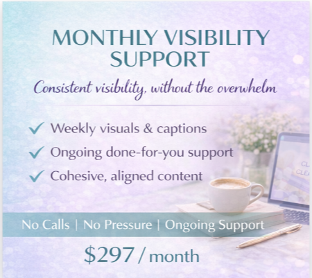 Monthly AI visibility support with done-for-you AI visuals and captions for women business owners. Weekly AI-generated visuals and captions for consistent business visibility  Done-for-you AI content delivered monthly for women entrepreneurs  Professional