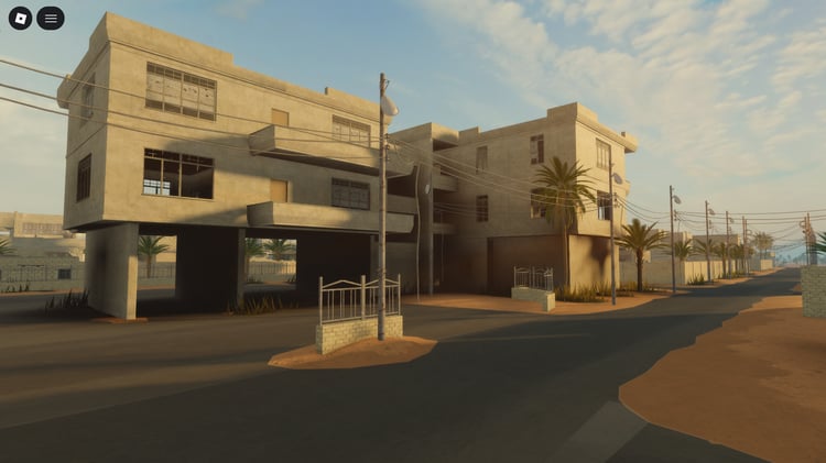 Roblox desert outskirts map with realistic Middle Eastern architecture