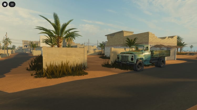 Sun-baked streets and villages in Roblox desert map