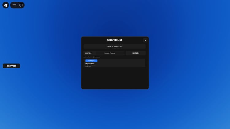 Fully functional server selection interface for Roblox