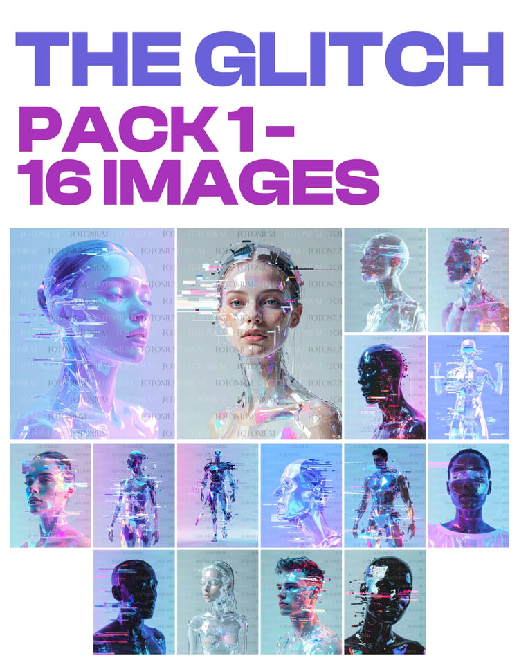 The Glitch Pack 1 – 16 Cyberpunk Glitch Art Portraits Collection - AI Generated