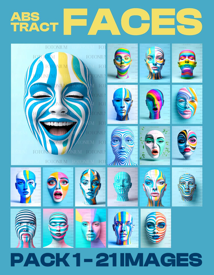 Abstract Faces Pack 1 – 21 Vibrant Geometric Pattern Portrait Collection - Download Images