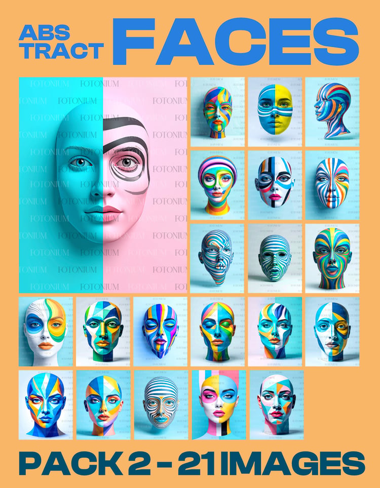 Abstract Art Faces Pack 2 – 21 Vibrant Geometric Pattern Portrait Collection