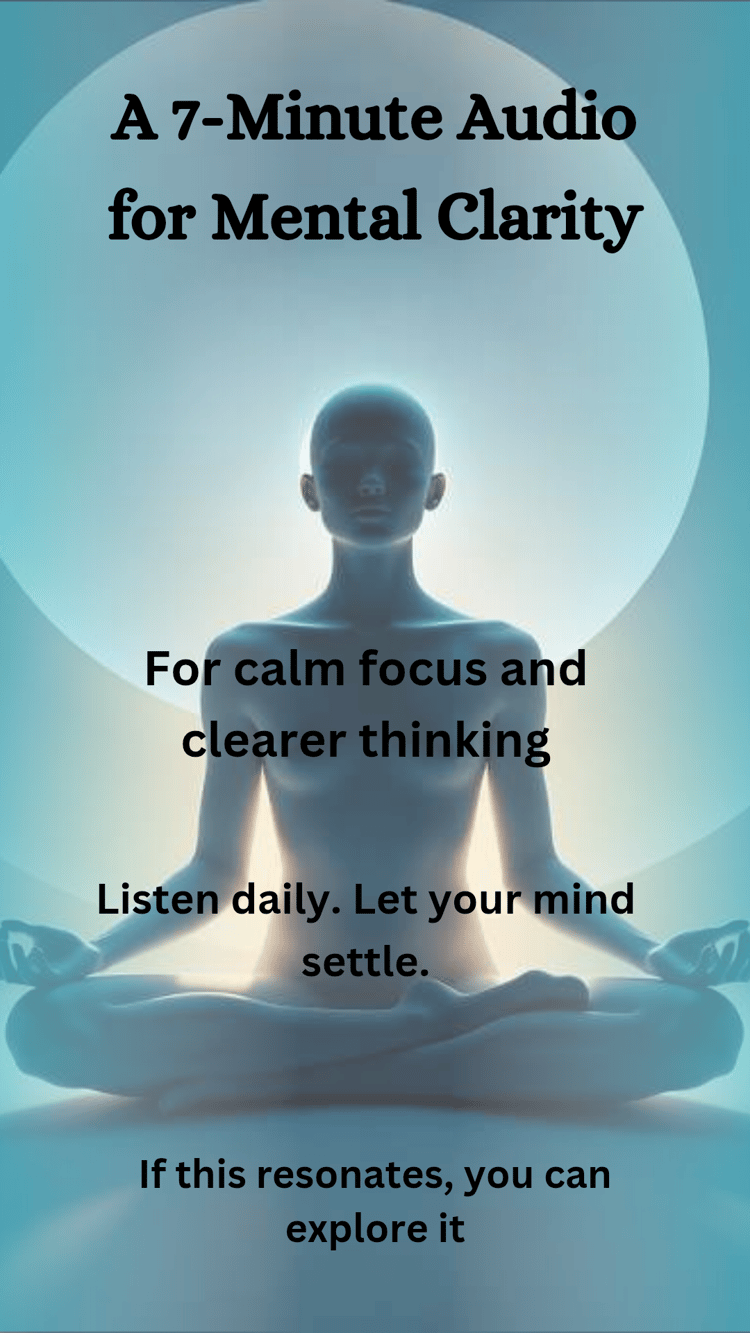 A calm meditation-style visual representing mental clarity, focus, and a short daily audio listening routine.
