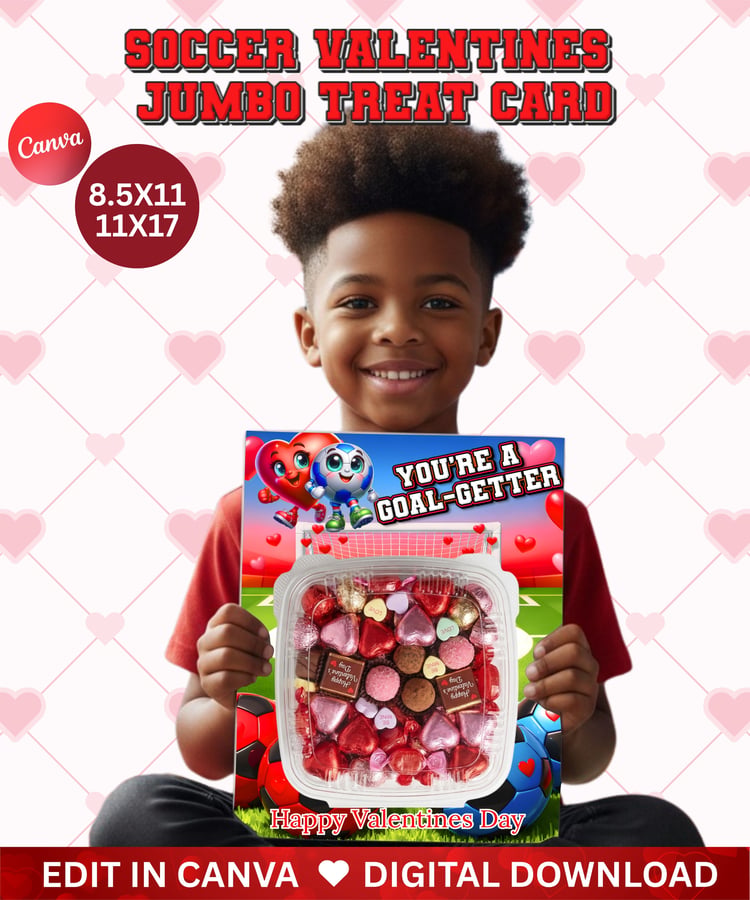 soccer valentines soccer treat cards sports valentines kids jumbo treat card template canva valentines card classroom valentines printable soccer team valentines kids valentines ideas editable valentines template digital valentines download