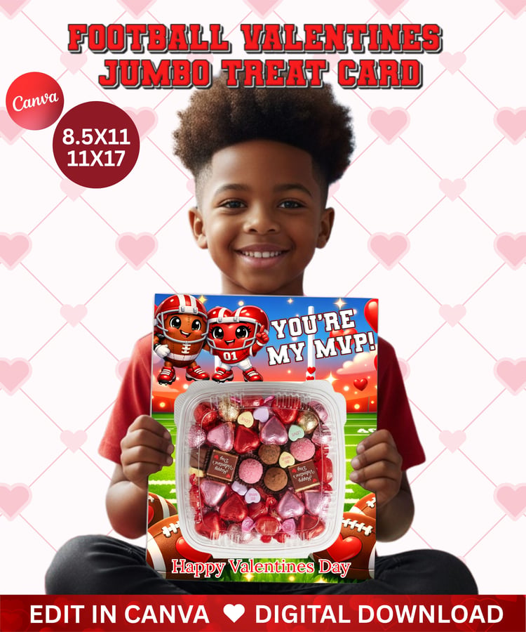 football valentines football treat cards sports valentines kids jumbo treat card printable canva valentines template classroom valentines ideas football team valentines editable valentines card kids valentines sports digital valentines download