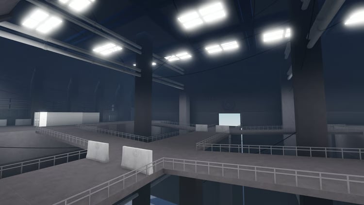 Overhead piping and corridor props for immersive build
