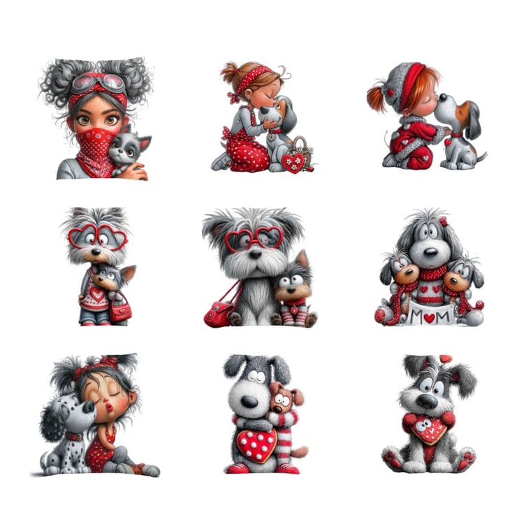 Valentine Dog Mom PNG Bundle, Cute Dog Sublimation Clipart, Pet Lover Valentine Graphics, Puppy Love Digital Art, Furry Friend PNG for Craft