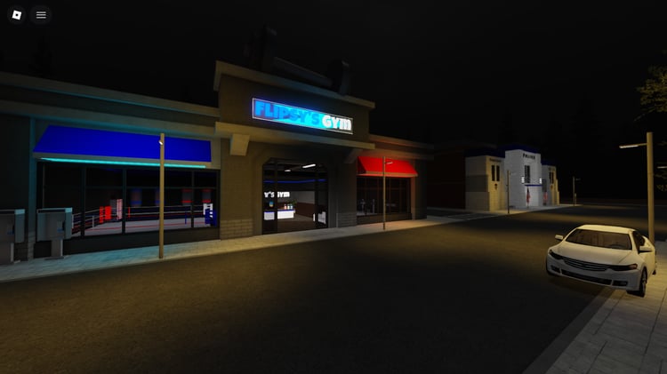 Roblox urban nightlife street with neon lighting