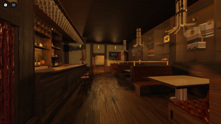 Detailed bar counter and seating area