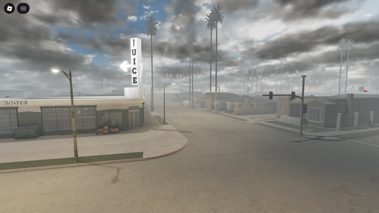 Mistport City Roblox skyline with atmospheric mist