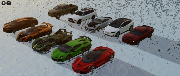 Working sport cars in Roblox car pack
