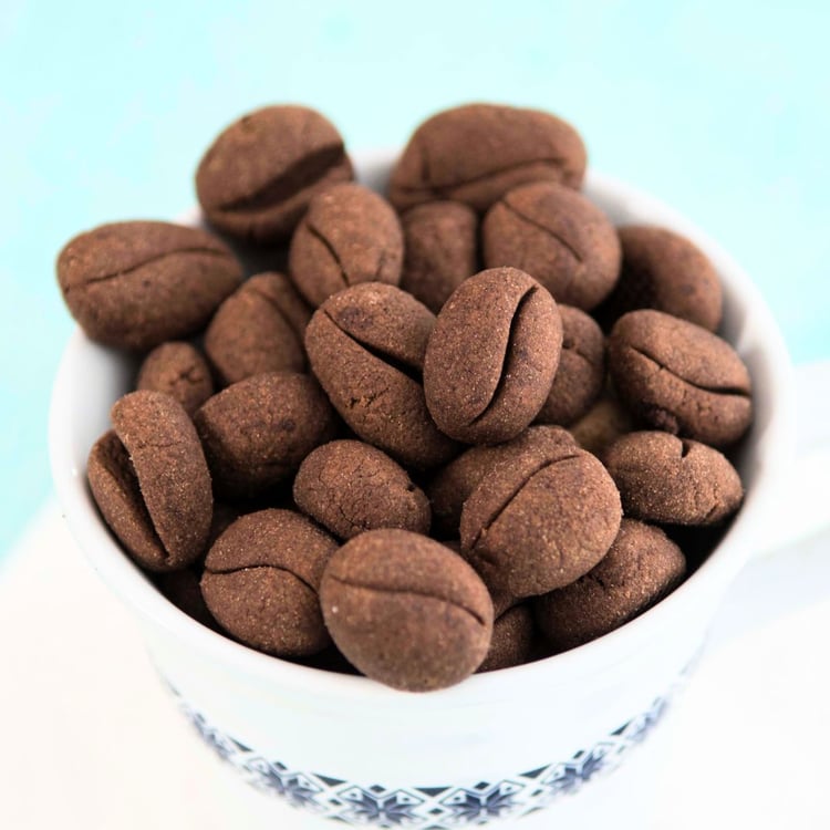 Cookies shaped like coffee beans.