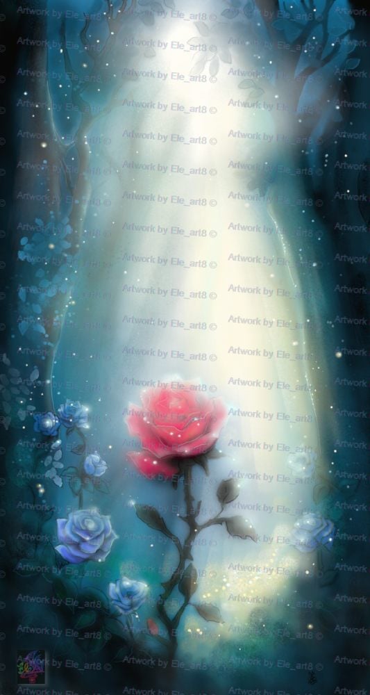 Digital art, Digital Illustration, Forest of light , Rose, fantasy