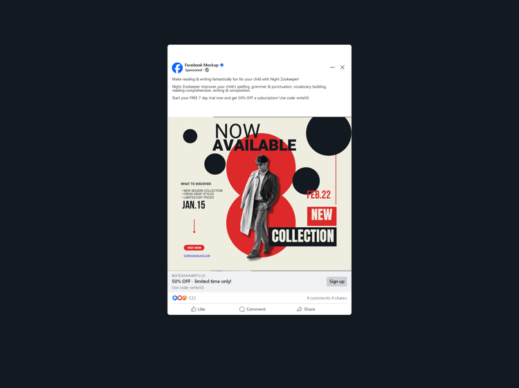 Fashion collection launch Facebook post template for clothing brands, editable PPTX and Canva-ready.