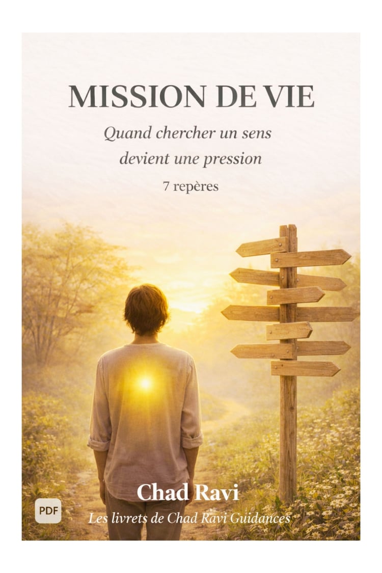 Couverture du livret Mission de vie, texte structuré en 7 repères abordant la recherche de sens, la pression intérieure et l’impression de vacuité intérieure