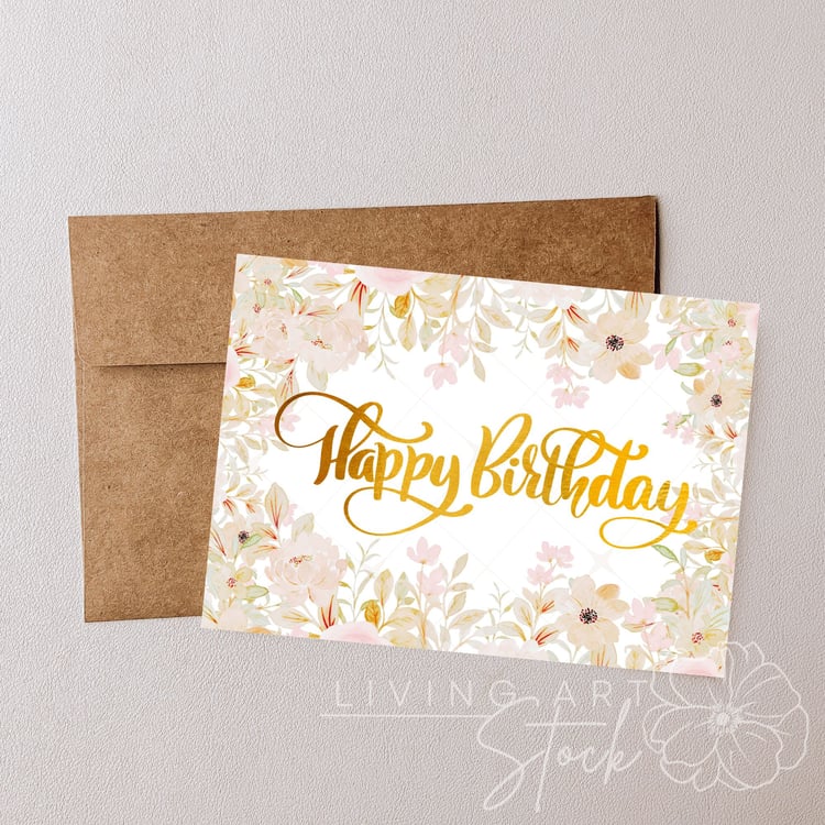 This high-quality digital illustration features a soft, romantic watercolor floral border framing a central message. The botanical elements consist of delicate blush pink peonies, pale peach blossoms, and soft green and gold-toned leaves. In the center, t