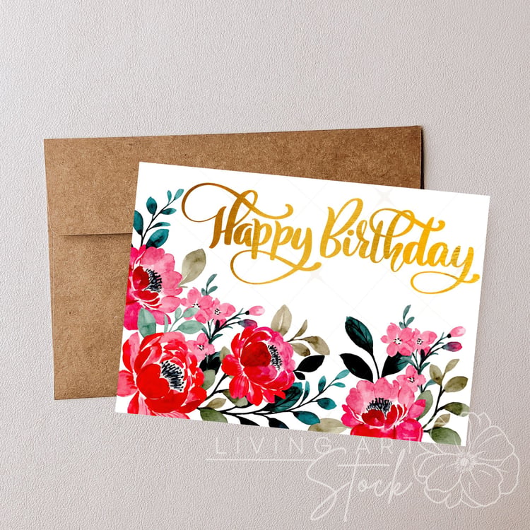 This digital illustration features a striking arrangement of vibrant pink and red watercolor peonies clustered along the bottom and left edges. The floral elements are complemented by deep emerald and teal leaves, providing a rich, high-contrast look agai