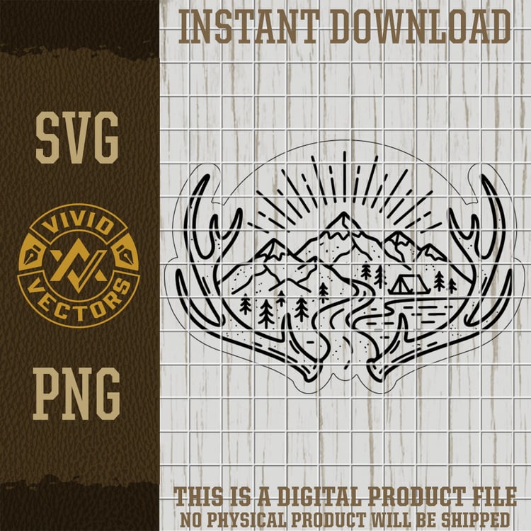 deer antlers mountain camping hiking scene svg png outdoor wilderness hunting  design