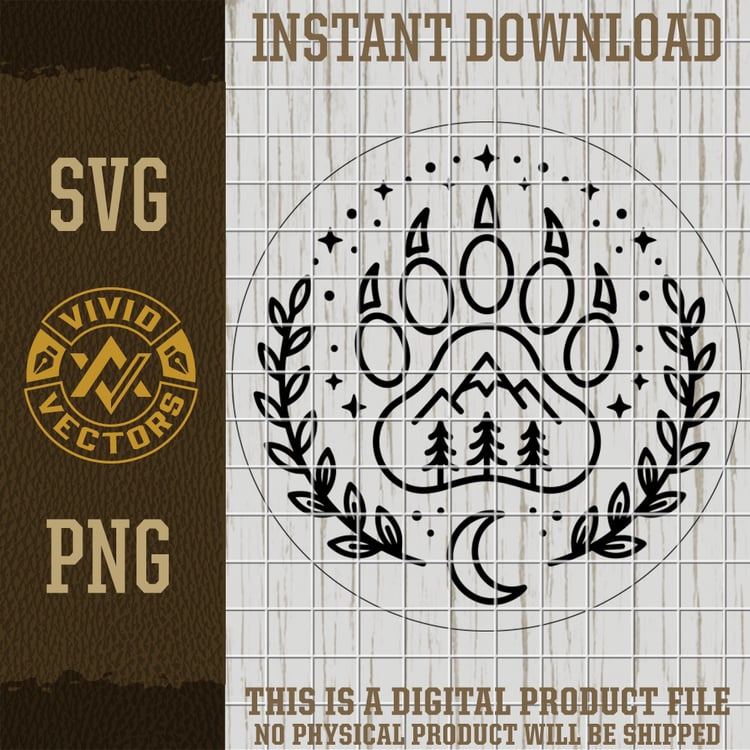 bear paw moon mountain camping hiking outdoors svg png wilderness design