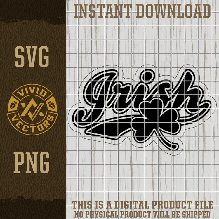 script irish word art with shamrock clover st patricks day black white sticker style vector design for laser engraving leather hat patch svg png