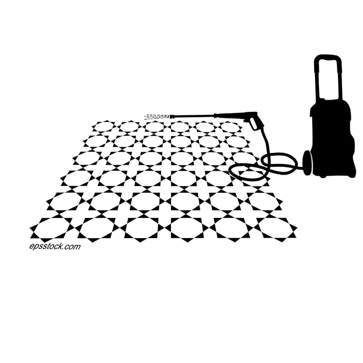 Cleaning concrete block floor by high pressure water jet