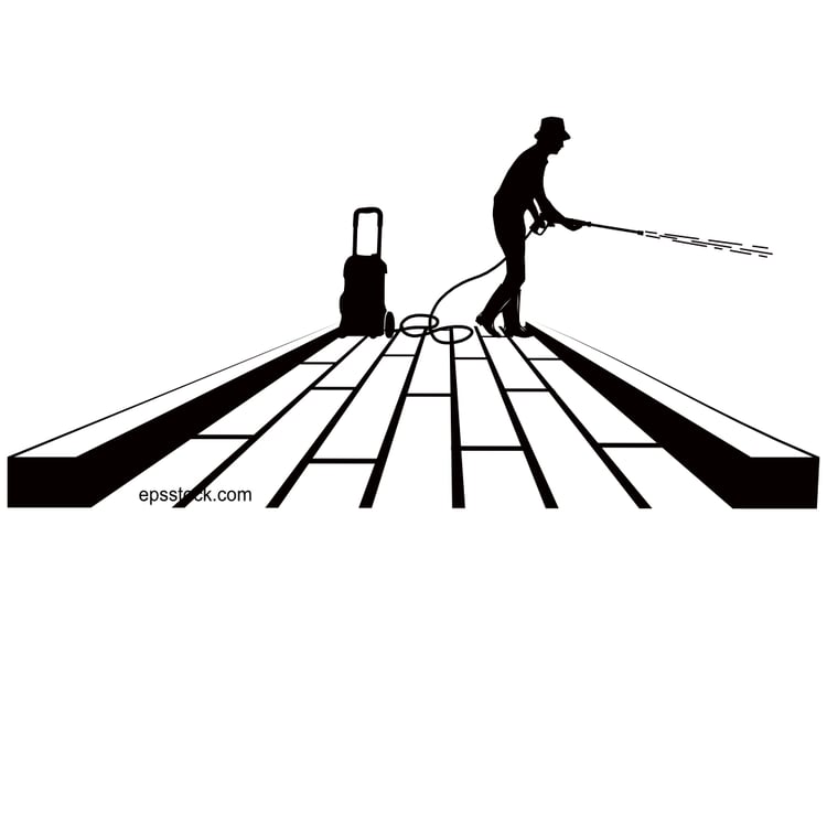 A gardener uses a pressure washer to clean outdoor spaces