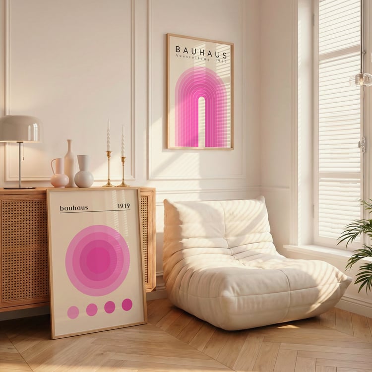 Bauhaus Pink Abstract Set of 3 Prints | Geometric Bauhaus Poster Trio | Modern Gallery Wall Art | Bauhaus Download