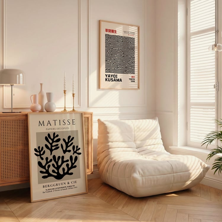 Modern, Bauhaus, and minimalist interiors  Art-inspired home décor lovers  Black and neutral wall art abstract displays  Curated, museum-style gallery walls