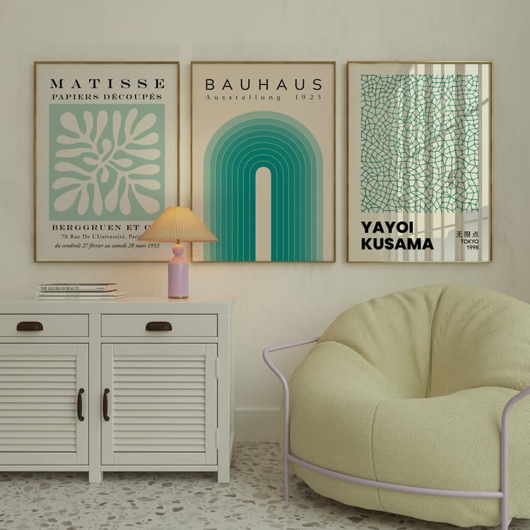 Bauhaus Matisse Kusama Inspired Set of 3 Prints | Green Abstract Wall Art | Modern Geometric Gallery Wall | Bauhaus Download