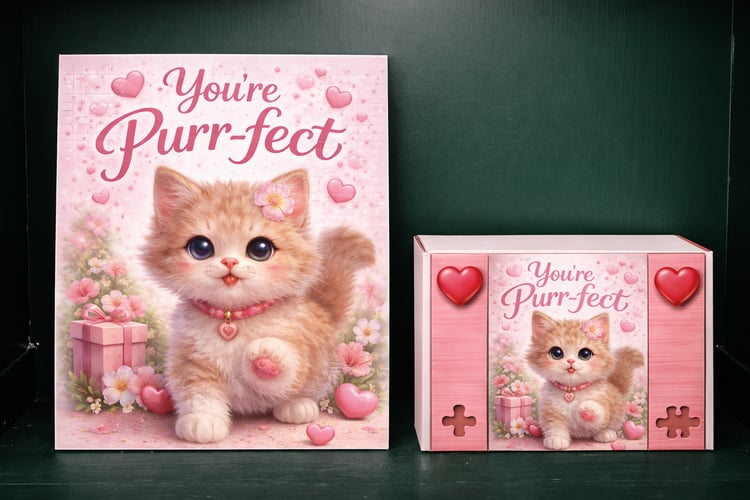 You’re Purr-fect Valentine’s Day jigsaw puzzle with cute kitten and heart-themed artwork