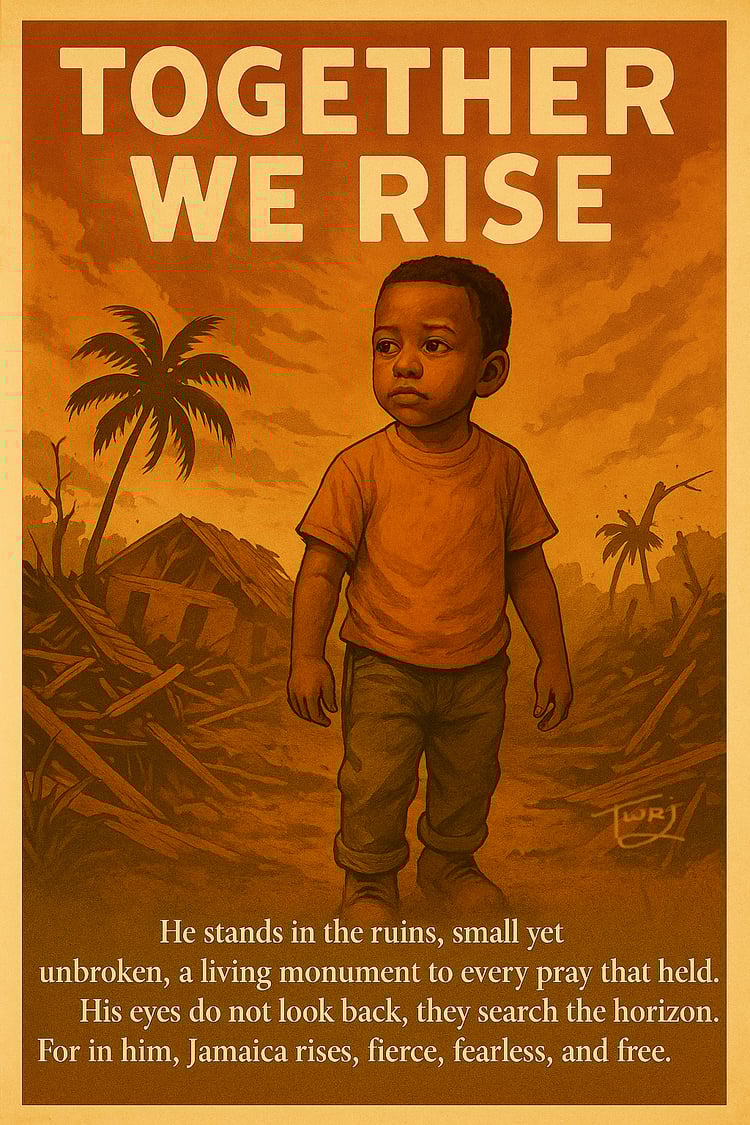 Printable artwork of a child capturing vulnerability and hope after disaster