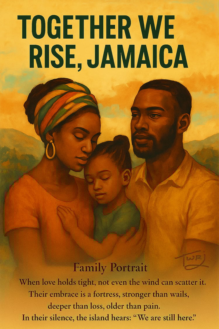 Printable family portrait inspired by Jamaican culture and resilience