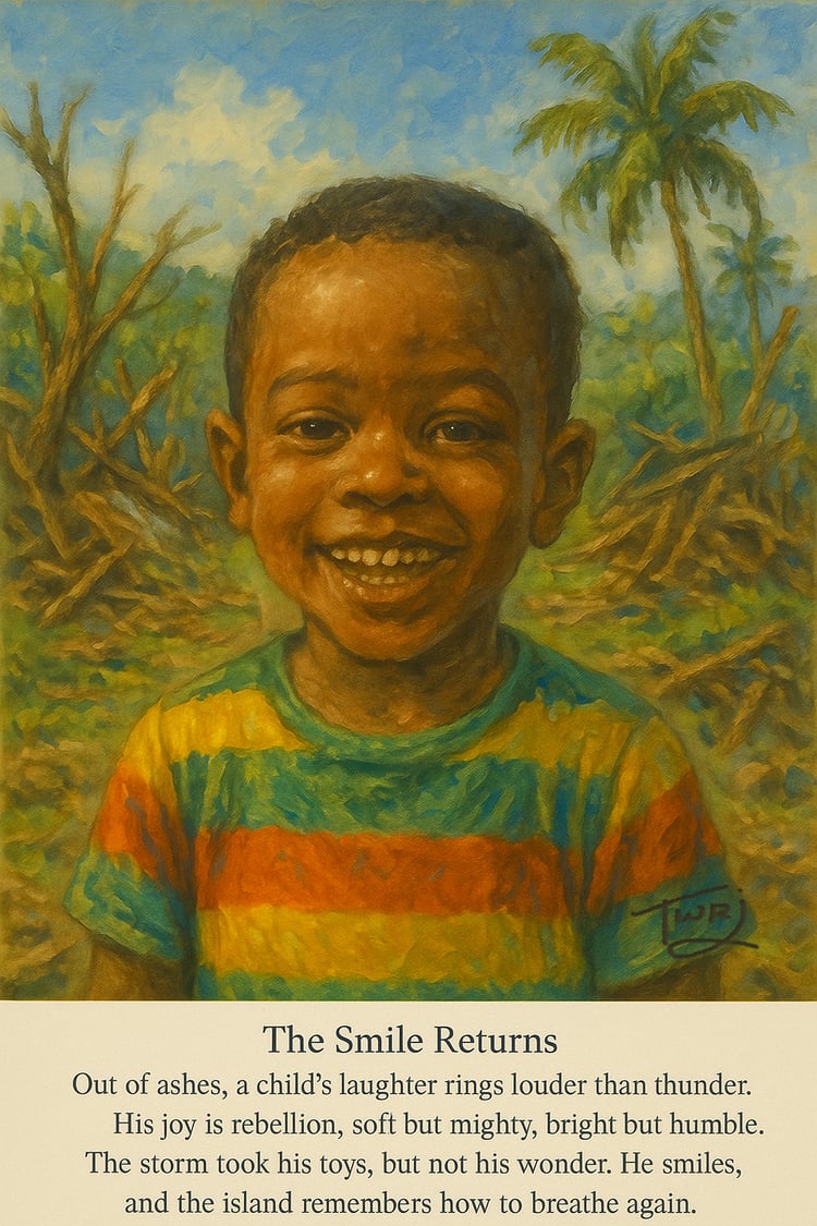 Printable artwork of a Black child smiling representing happiness returning after hardship