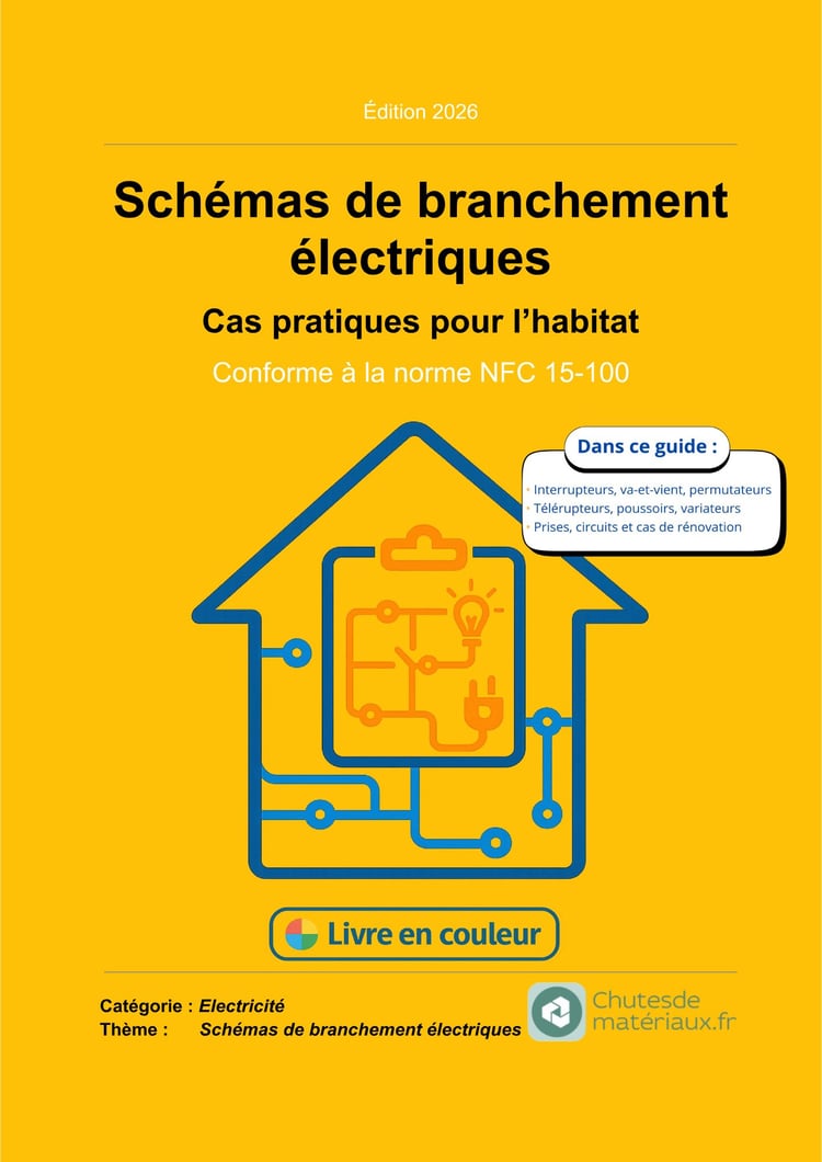 Couverture eBook Schémas de branchement électriques – guide pratique conforme NFC 15-100 avec schémas pour interrupteurs, prises et circuits domestiques