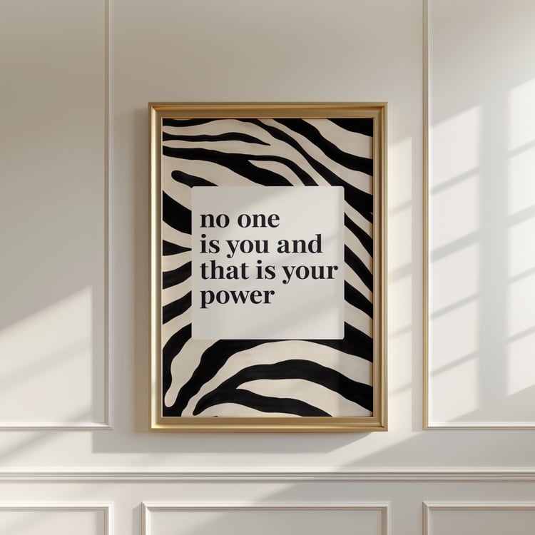 no one is you wall art, zebra print wall art, motivational quote poster, fashion wall decor, typography wall art, black and white wall art, inspirational quote print, digital download wall art, printable modern wall art, 24x36 wall a