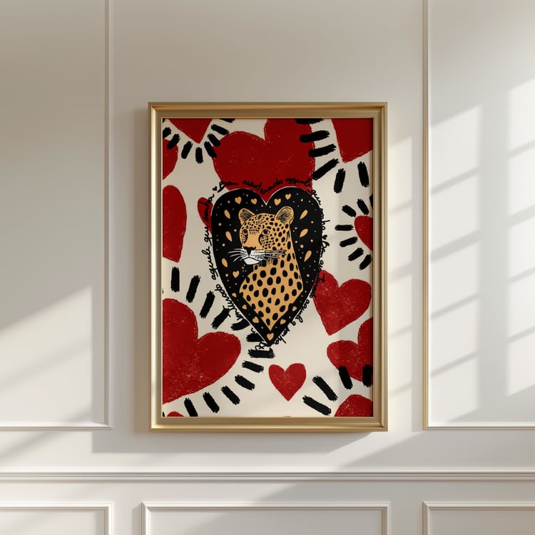 leopard poster, leopard wall art, animal poster print, heart leopard illustration, modern animal wall decor, bold wall art printable, digital download wall art, printable animal art, contemporary leopard art, 24x36 wall art