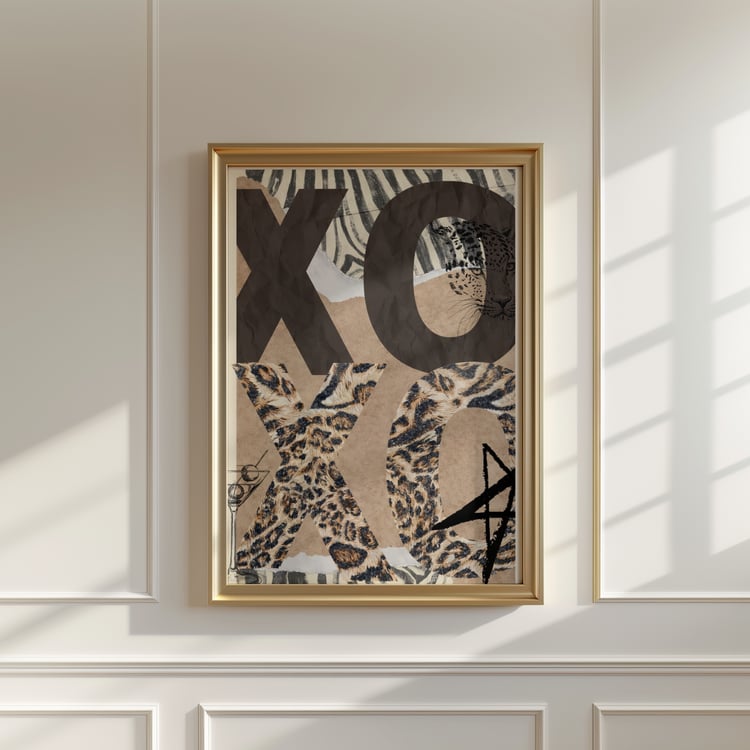 XO XO wall art, leopard wall art, animal print poster, modern typography wall art, mixed media collage print, bold wall decor, fashion inspired wall art, digital download wall art, printable wall art, contemporary animal decor,