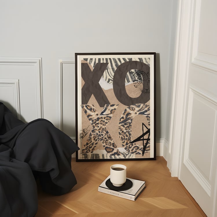 XO XO wall art, leopard wall art, animal print poster, modern typography wall art, mixed media collage print, bold wall decor, fashion inspired wall art, digital download wall art, printable wall art, contemporary animal decor,