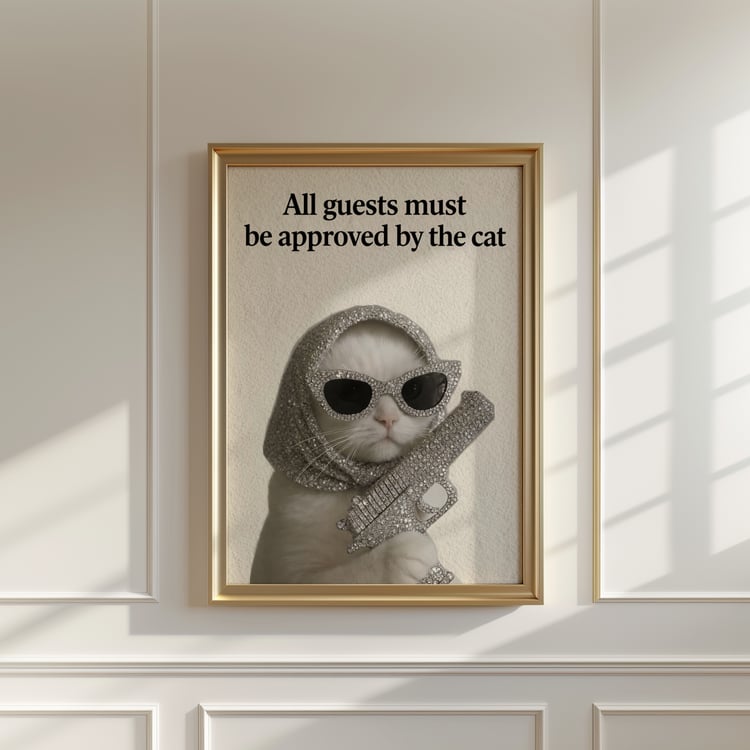 funny cat poster, cat wall art, glam cat decor, humorous wall art, statement wall art, quirky wall decor, animal wall art printable, digital download wall art, printable cat art, modern cat poster, 24x36 wall art