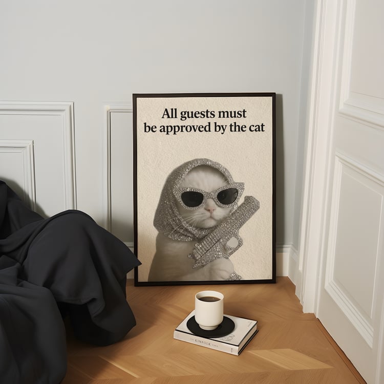 funny cat poster, cat wall art, glam cat decor, humorous wall art, statement wall art, quirky wall decor, animal wall art printable, digital download wall art, printable cat art, modern cat poster, 24x36 wall art