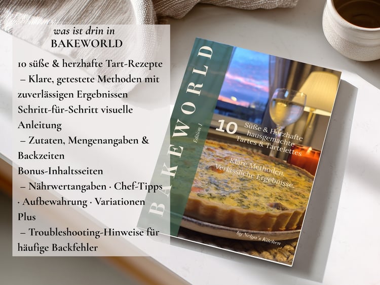 Inhalt des BakeWorld Rezeptbuchs mit süßen und herzhaften Tartlets, klaren Methoden und erprobten Rezepten