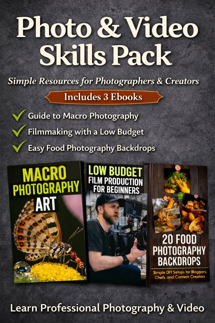 Photography ebook bundle with food, macro, and filmmaking guides