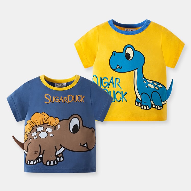 Boys Cotton Cartoon Dinosaur T-Shirt with 3D Tail | Summer