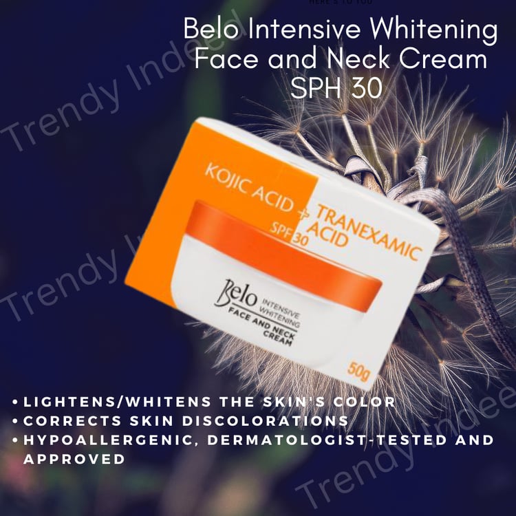 50g Belo Intensive Whitening cream designed for face and neck with SPF protection.