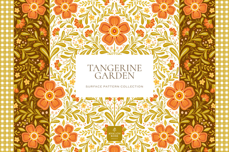 Orange green and brown floral surface pattern design