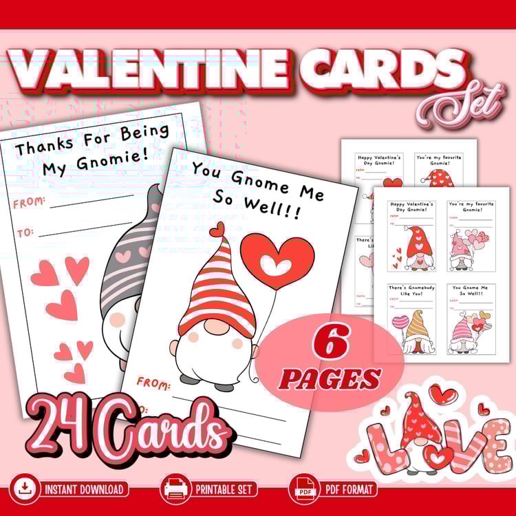 Gnome Valentine Cards Printable