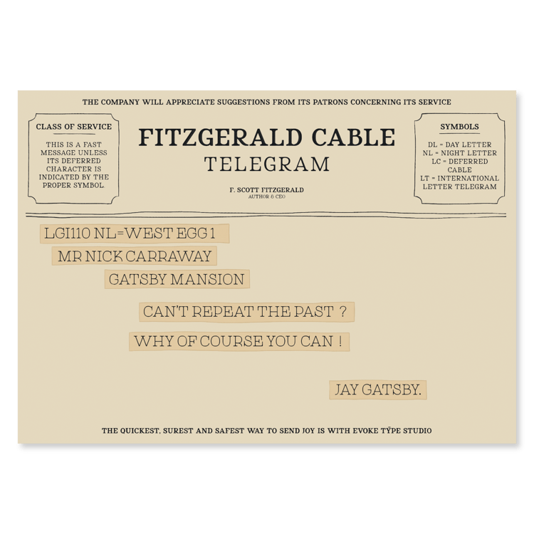 Jay Gatsby quote telegram notecard inspired by The Great Gatsby by F. Scott Fitzgerald