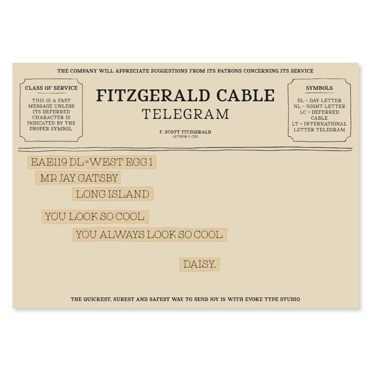 Daisy Buchanan quote telegram notecard inspired by The Great Gatsby by F. Scott Fitzgerald